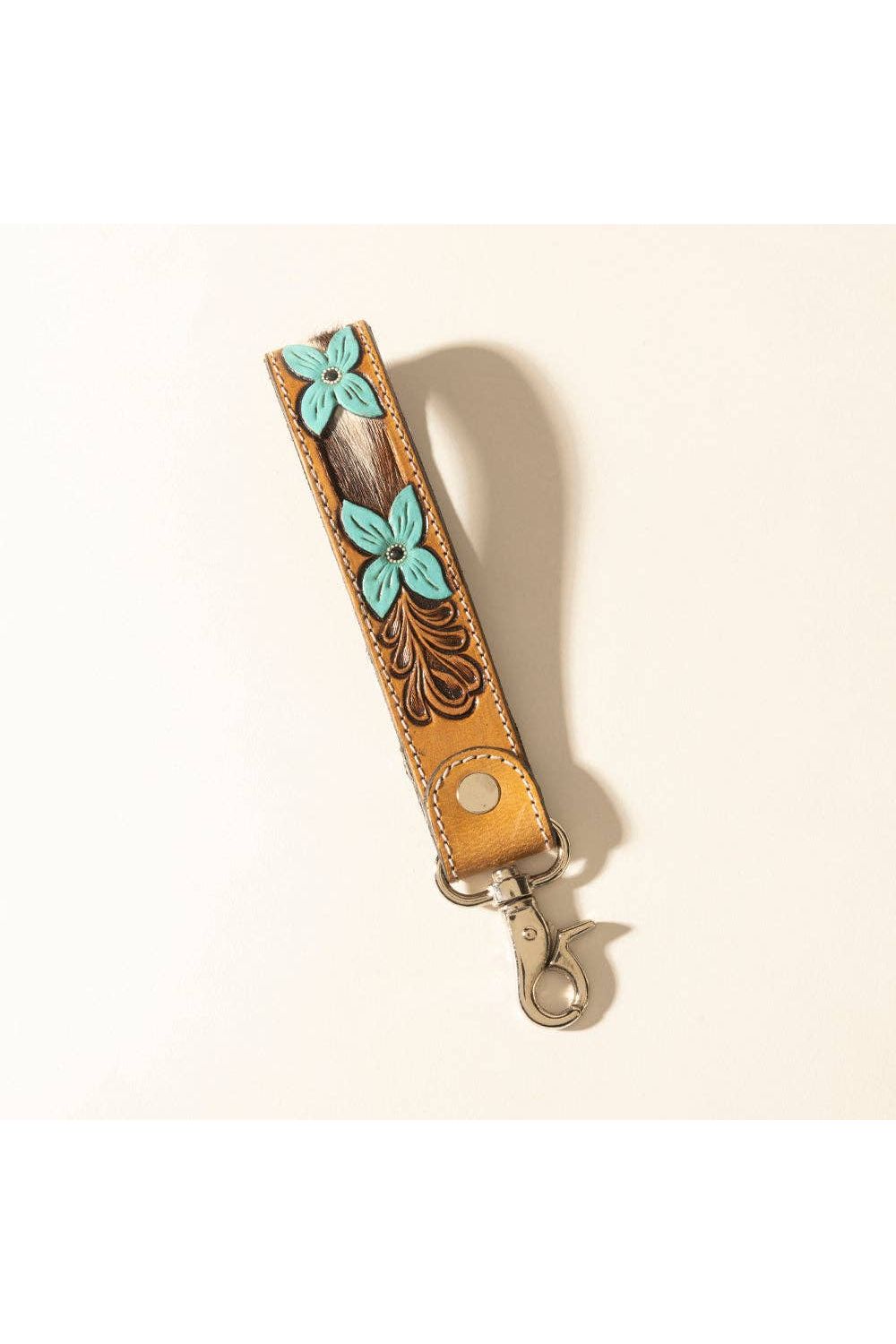 Painted Prairie Handtooled Leather Keyfob in Desert Lace