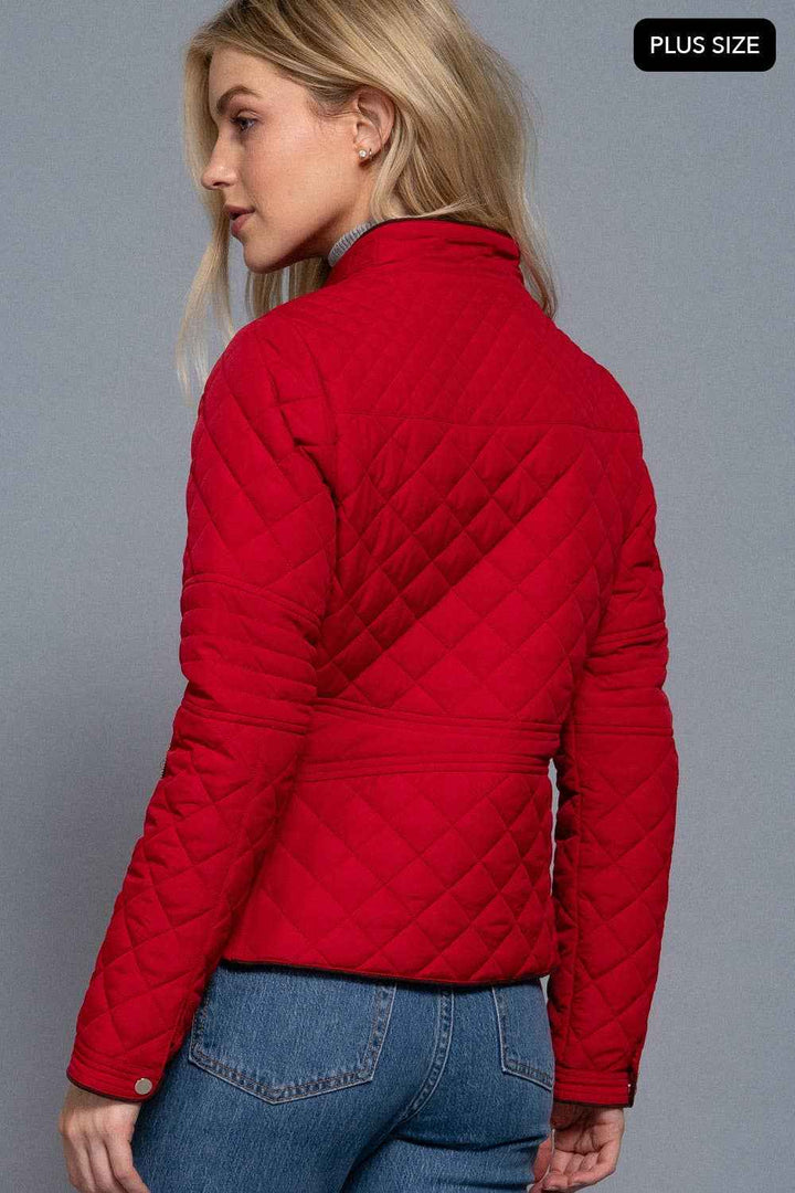 Quilted Jacket with Suede Piping - Caramel
