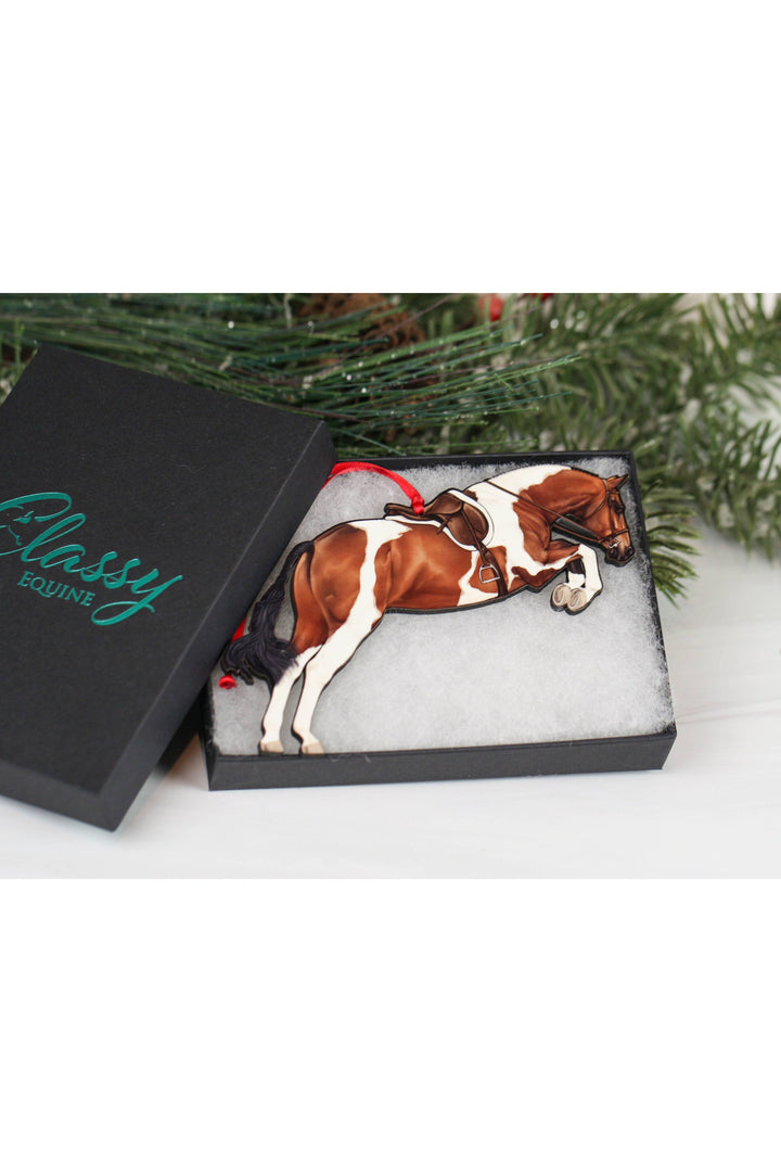 Equestrian Hunter Horse Ornament - Bay Tobiano Horse Decor