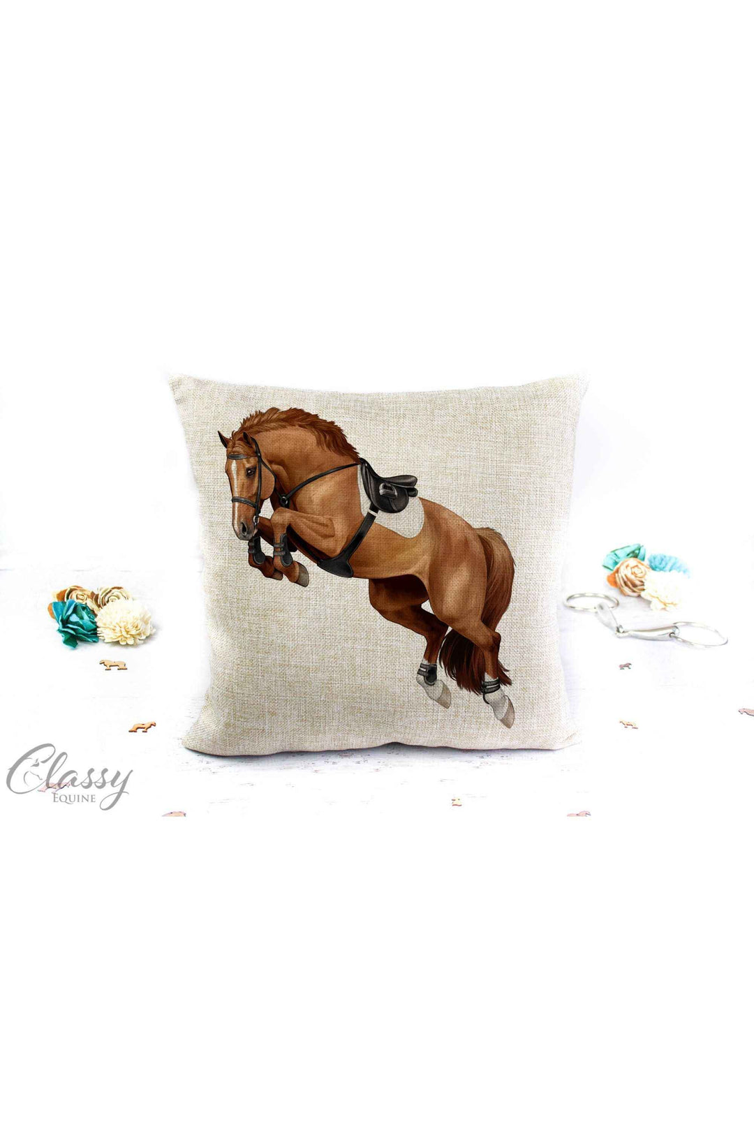 Jumping Horse Pillow Cover - Hunter Jumper Equestrian Decor: Chestnut