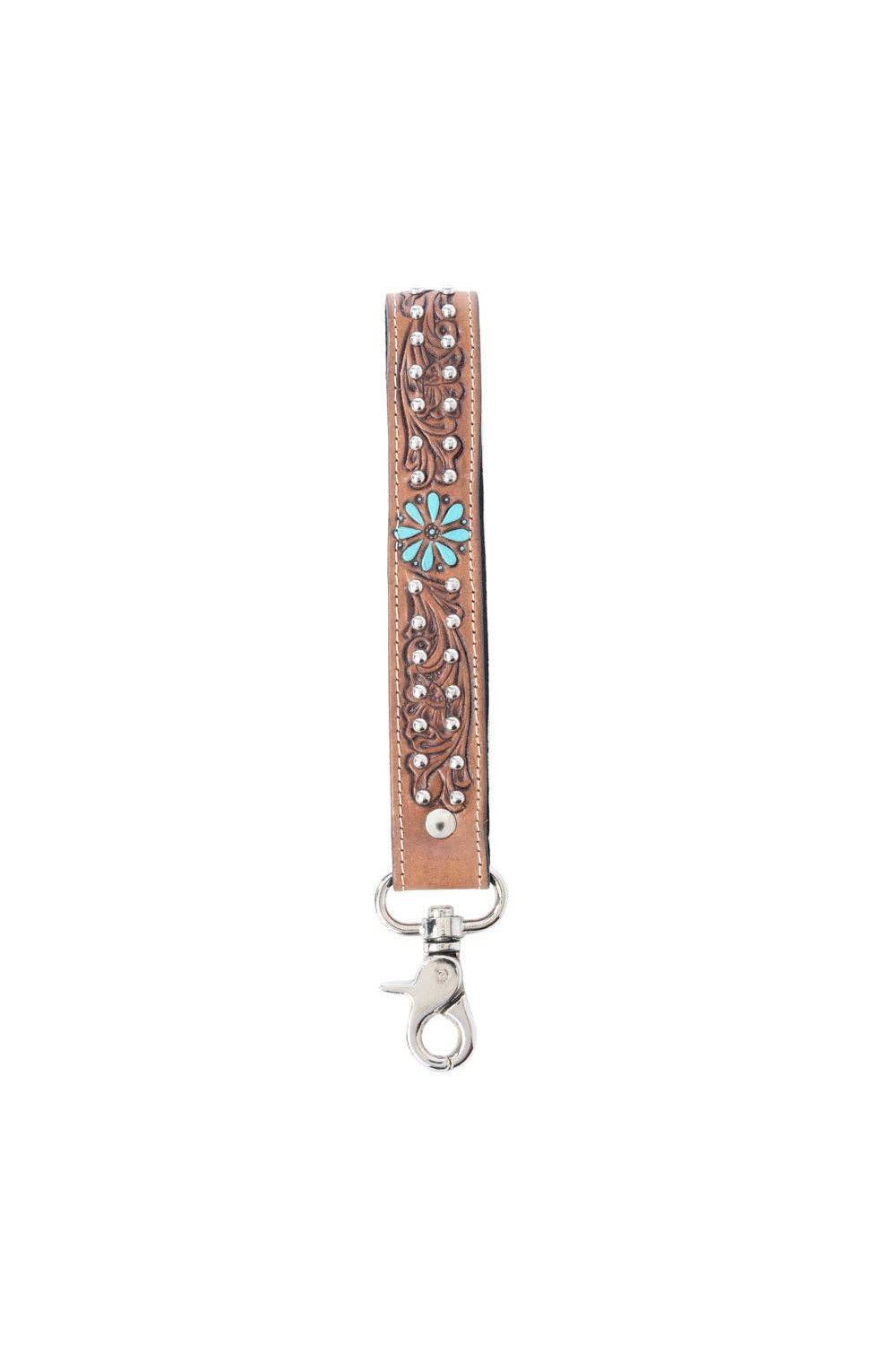 Desert Daisy Handtooled Leather Keyfob in Cactus Umber