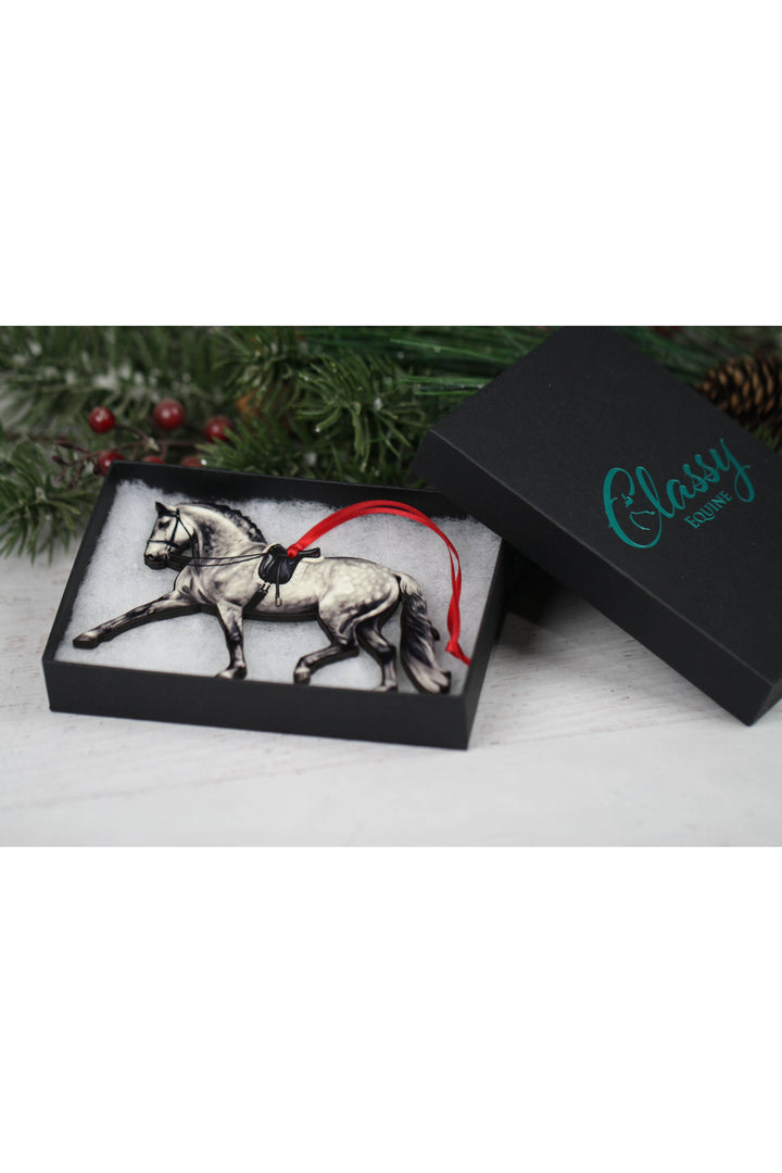 Dressage Horse Ornament - Dapple Gray Extended Trot