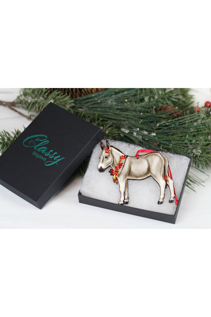 Gray &amp; White Miniature Donkey Christmas Ornament