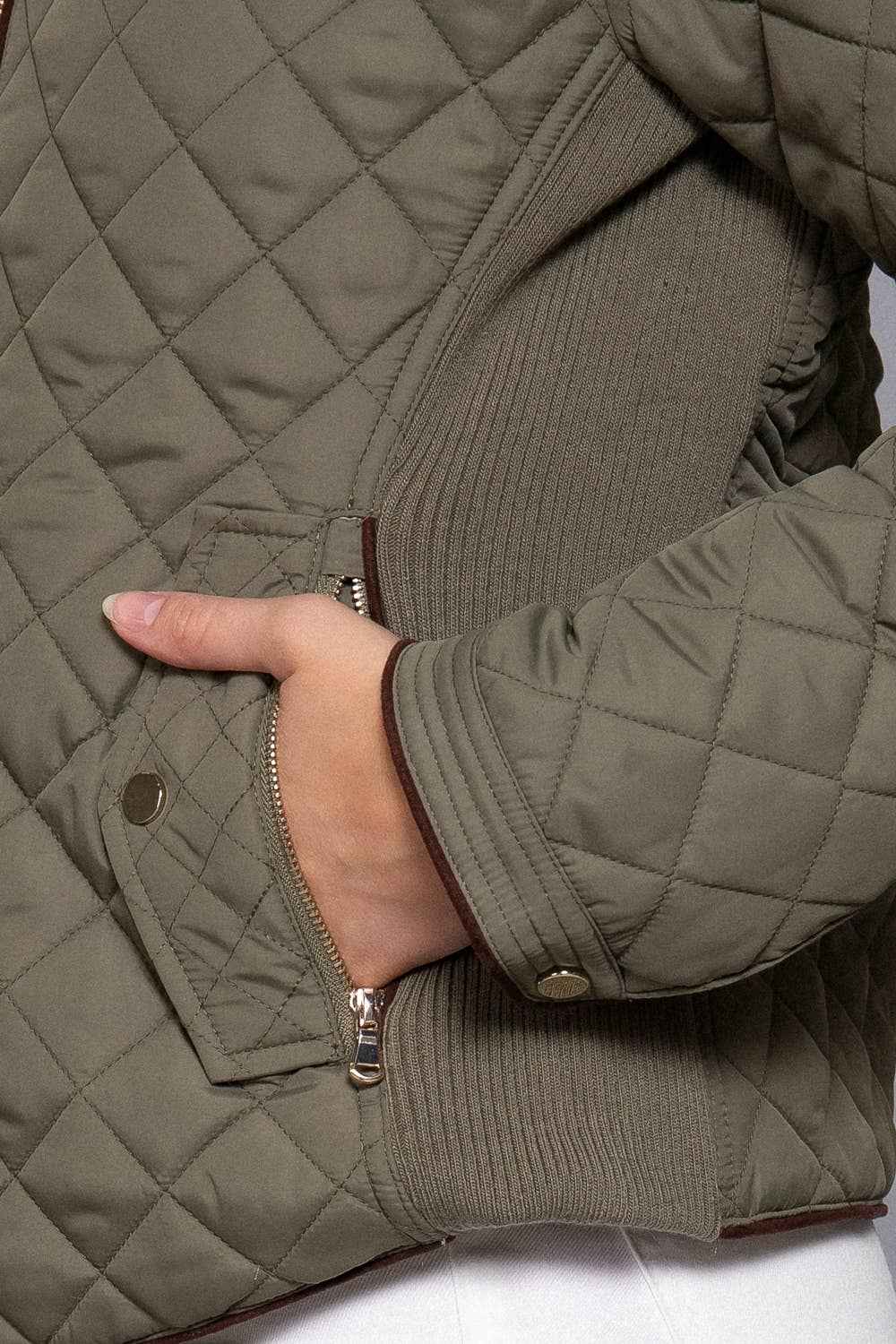 Quilted Jacket with Suede Piping - Caramel