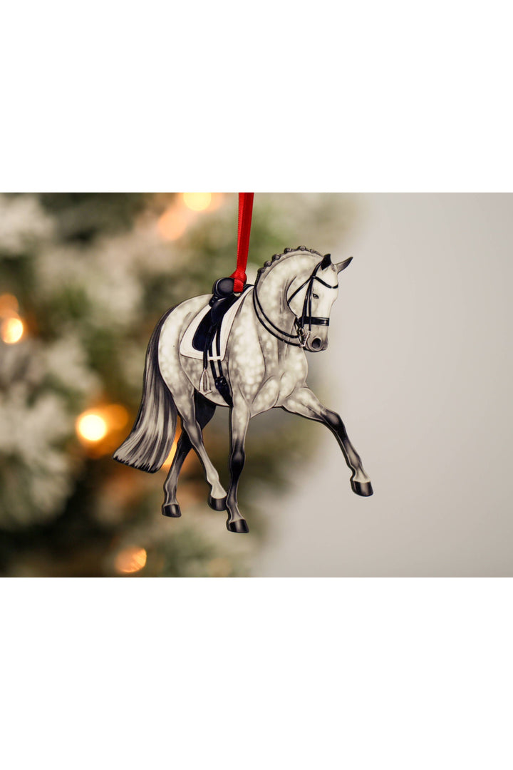 Dressage Horse Christmas Ornament -  Gray Half Pass Dressage
