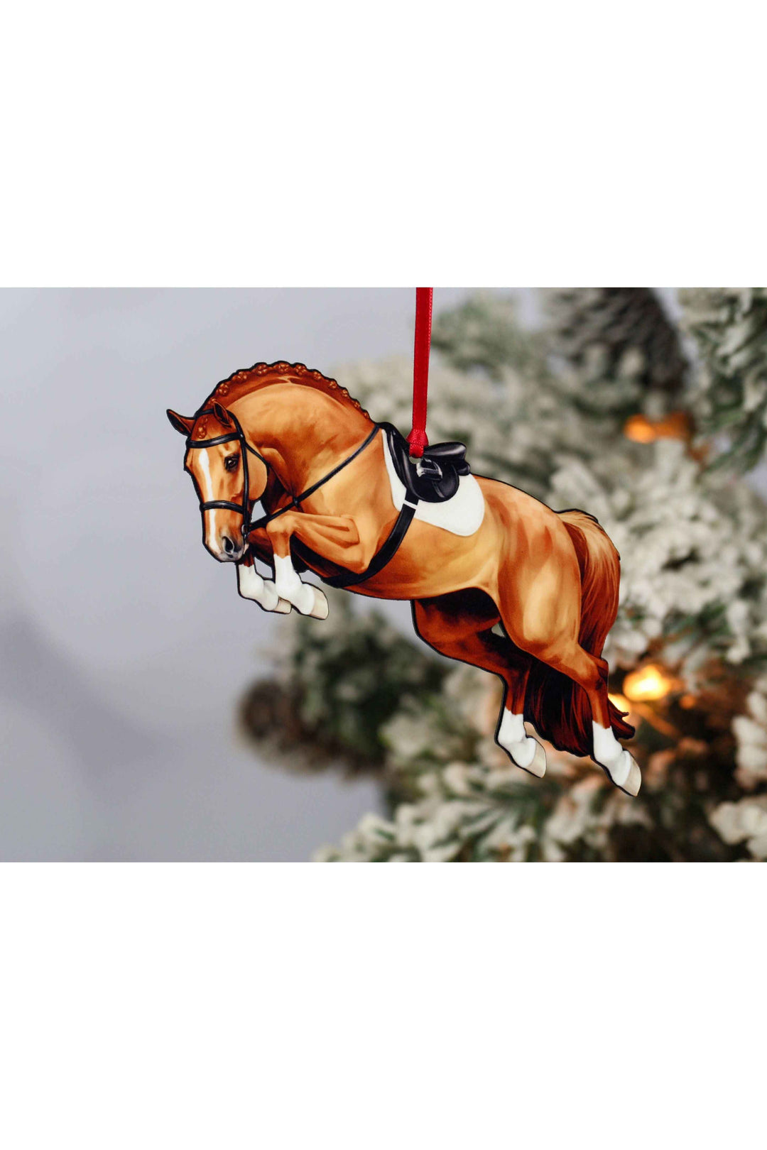 Jumping Horse Ornament - Chestnut Hunter Equestrian Décor