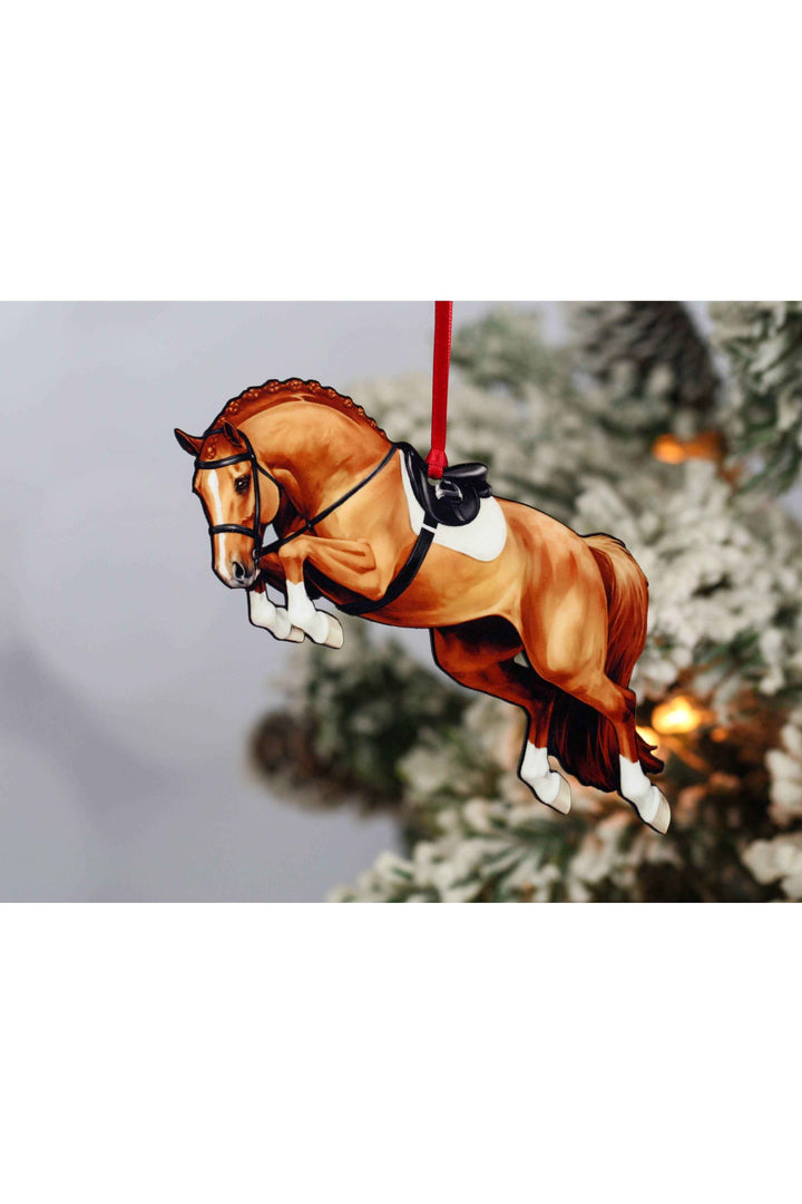 Jumping Horse Ornament - Chestnut Hunter Equestrian Décor