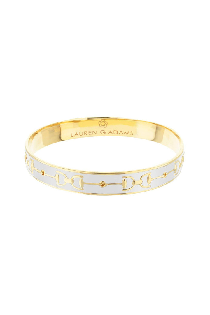 Equestrian Snaffle Bit Horse Bangle - Polished Gold with white enamel