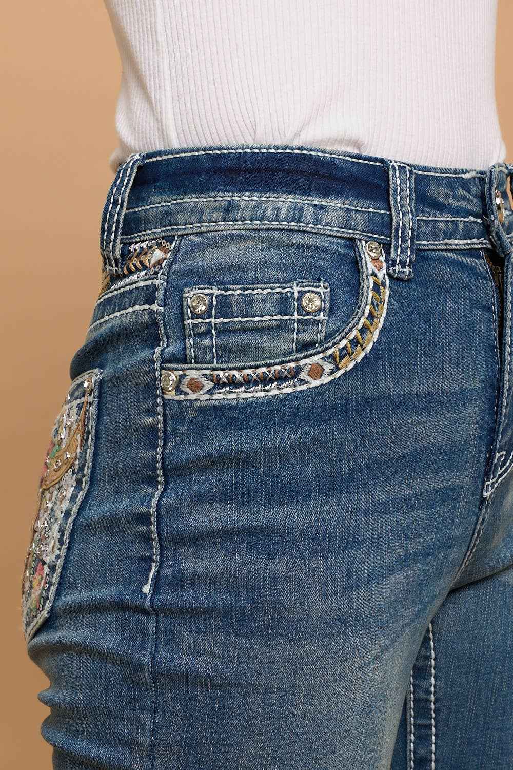 WT-788 MID SAND STRETCHY WOMEN'S BLING JEANS WESTFIELD EAGLE: MID SAND WASH / 1