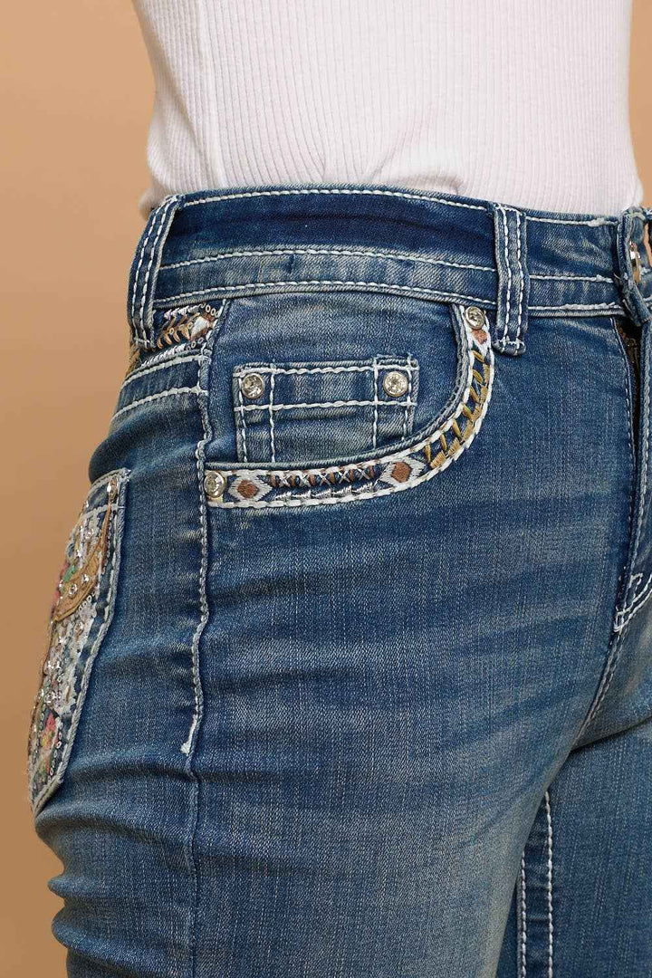 WT-788 MID SAND STRETCHY WOMEN'S BLING JEANS WESTFIELD EAGLE: MID SAND WASH / 1