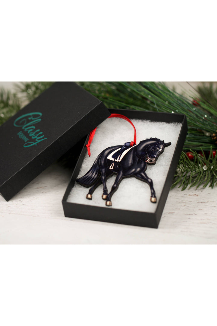 Dressage Horse Christmas Ornament - Black Half Pass Dressage