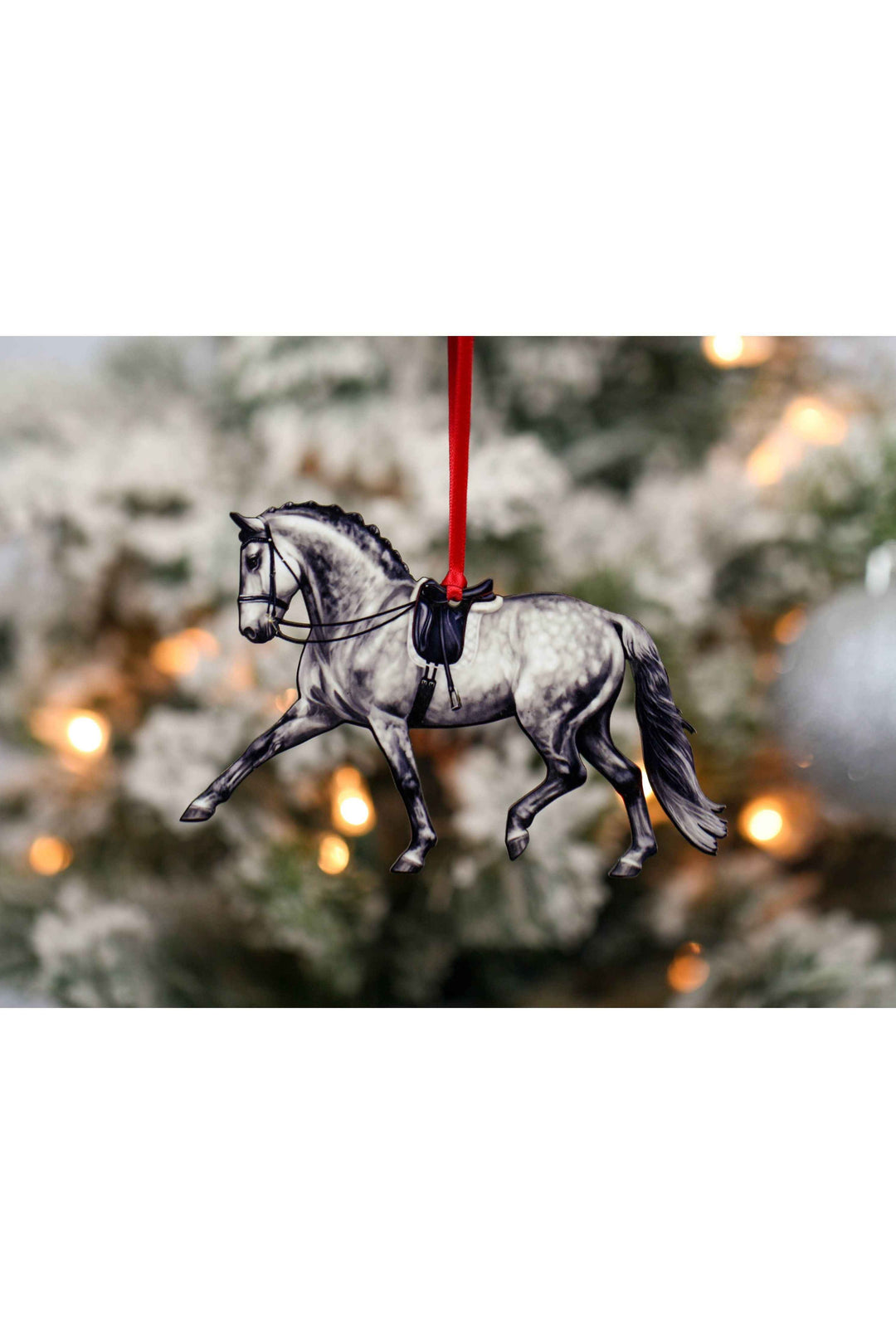 Dressage Horse Ornament - Dapple Gray Extended Trot Dressage