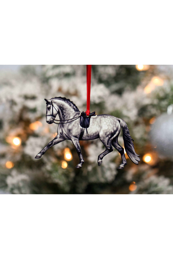 Dressage Horse Ornament - Dapple Gray Extended Trot Dressage