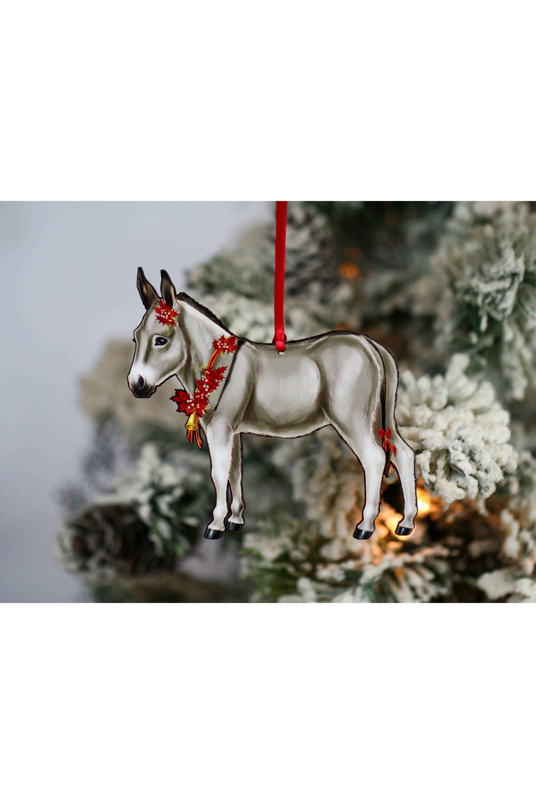 Gray &amp; White Miniature Donkey Christmas Ornament Gift Decor
