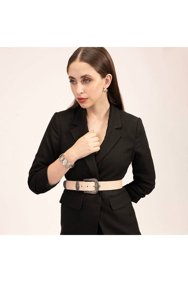 Loyal West Sophia Belt - Beige Floral Leather