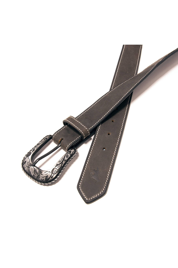 Stitched Concho Top Grain Leather Belt