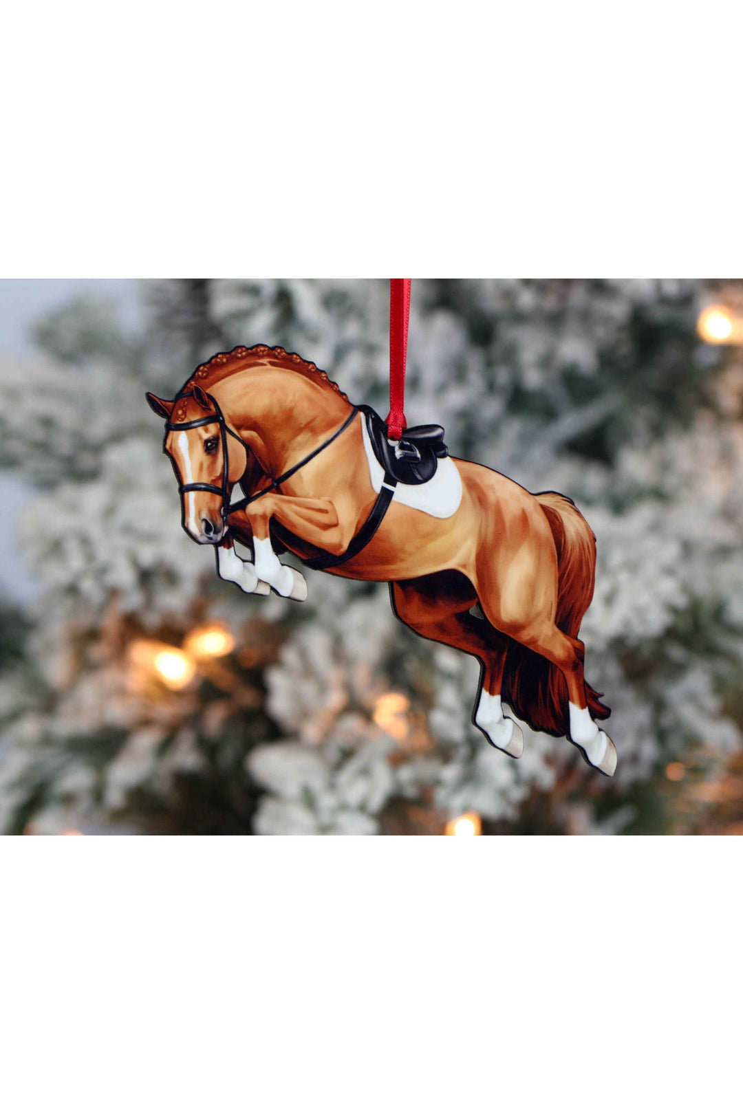 Jumping Horse Ornament - Chestnut Hunter Equestrian Décor