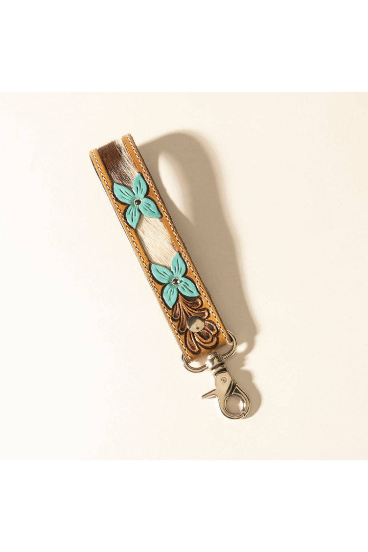 Painted Prairie Handtooled Leather Keyfob in Desert Lace