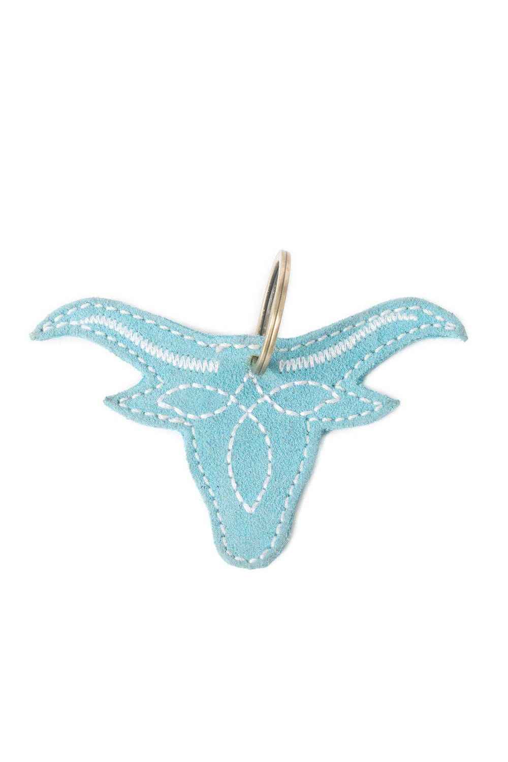 Longhorn Charm Leather Key Fob in Turquoise