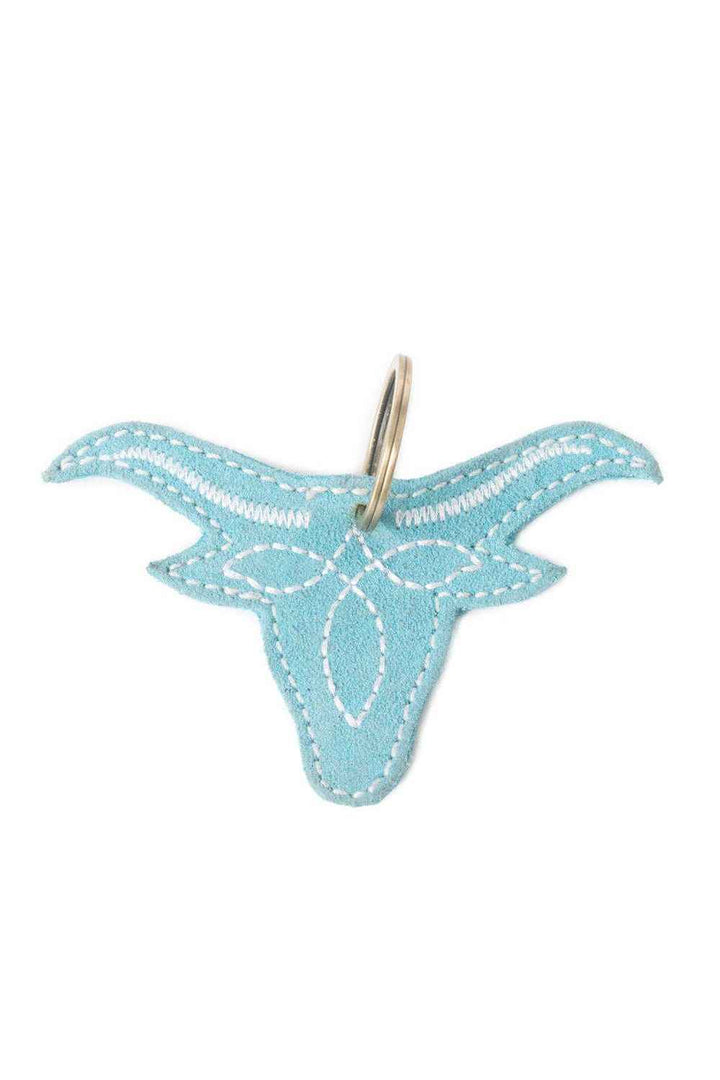 Longhorn Charm Leather Key Fob in Turquoise