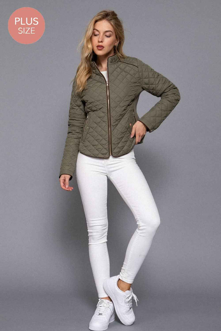 Quilted Jacket with Suede Piping - Caramel