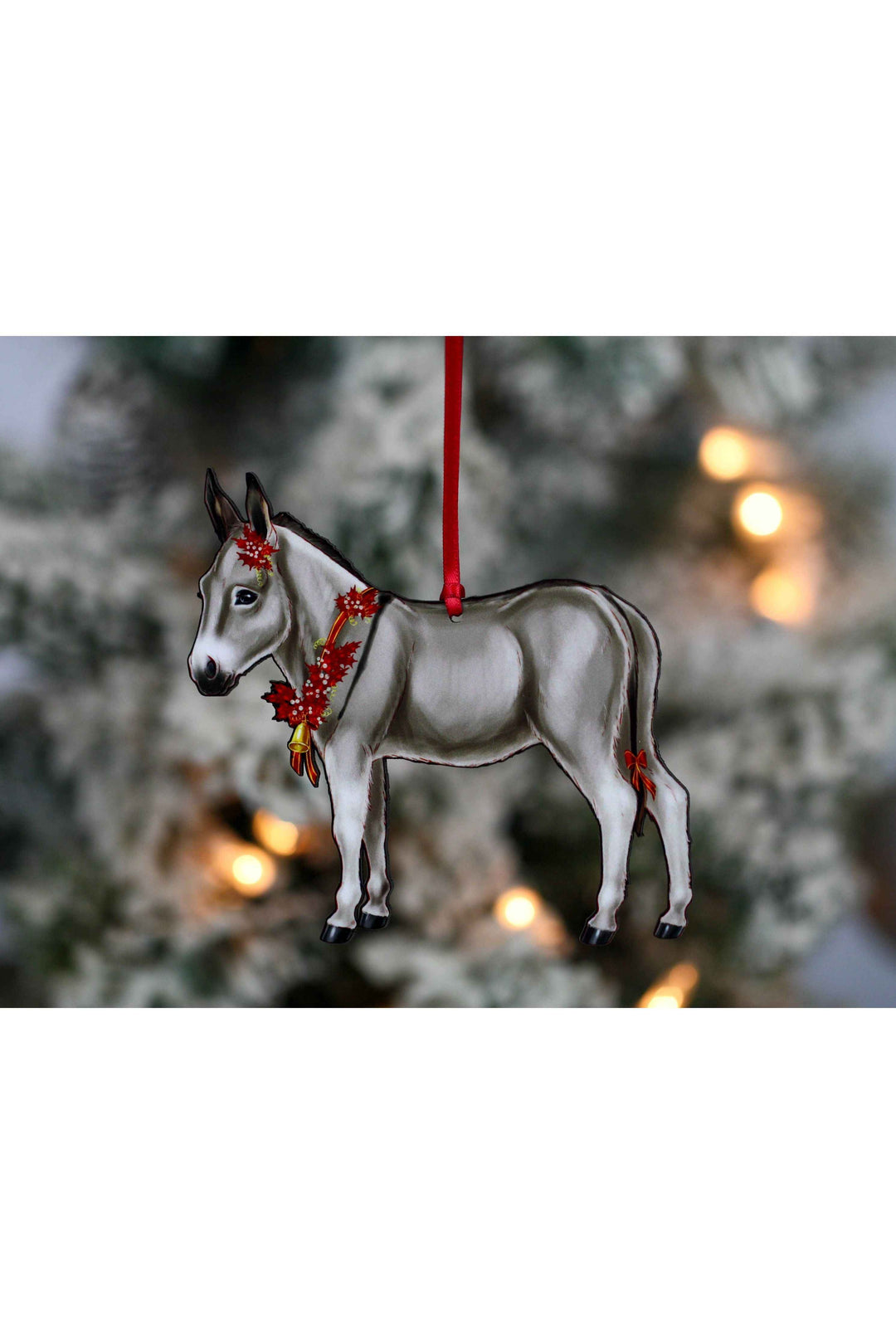 Gray &amp; White Miniature Donkey Christmas Ornament Gift Decor