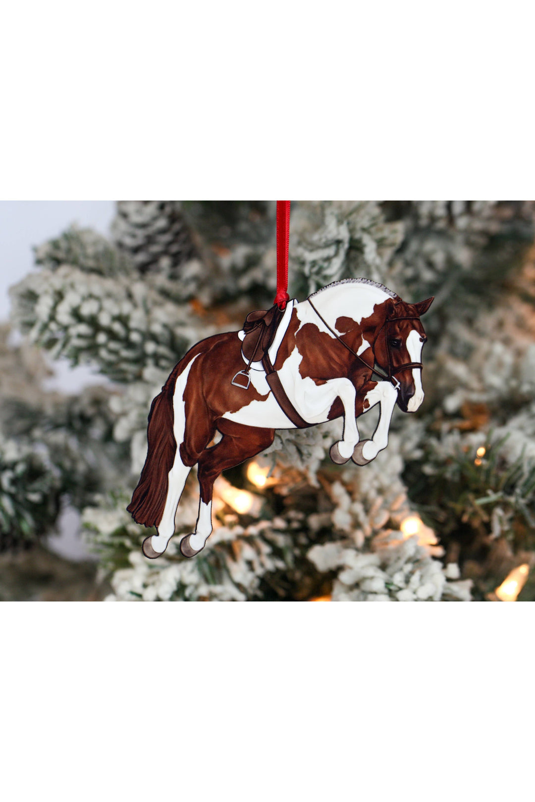 Hunter Jumper Horse Christmas Ornament - Chestnut Tobiano