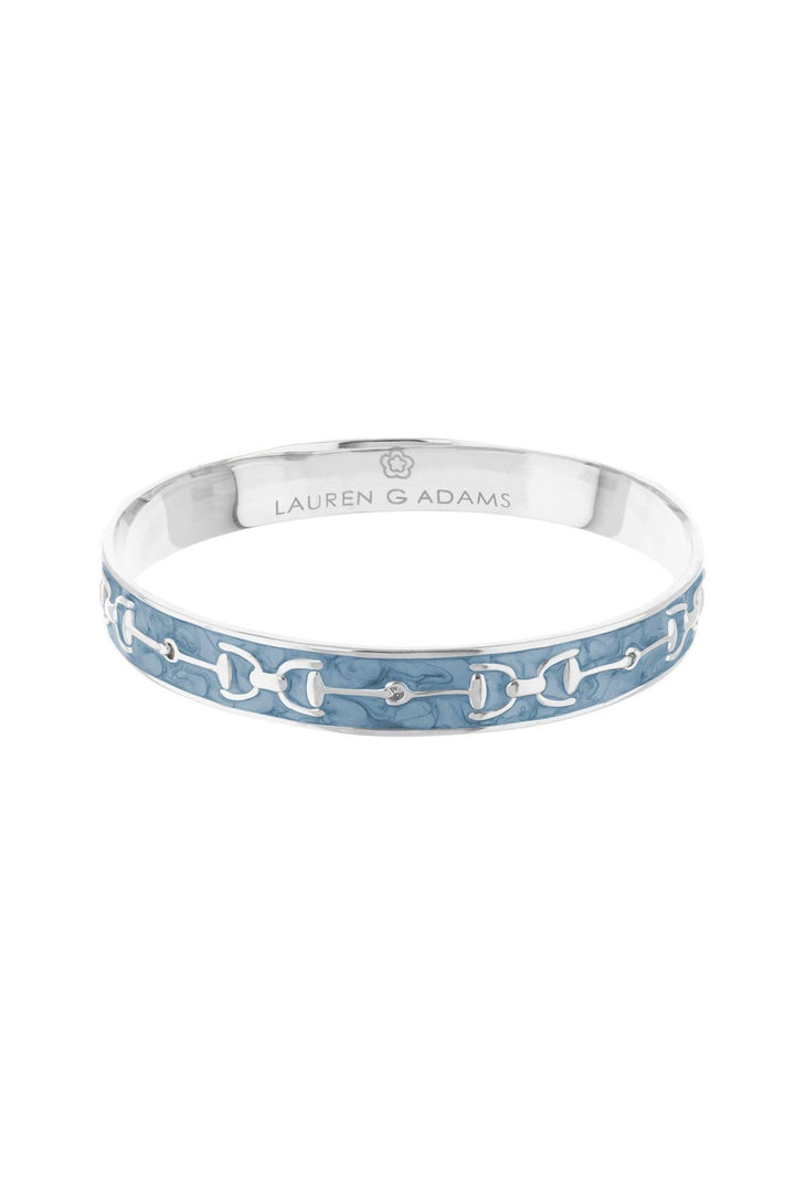 Equestrian Snaffle Bit Horse Bangle - Polished Rhodium with Blue Enamel