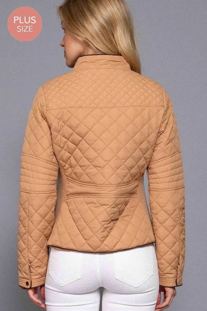 Quilted Jacket with Suede Piping - Caramel
