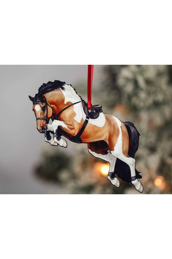 Jumping Horse Ornament - Bay Tobiano Hunter Jumper Equine