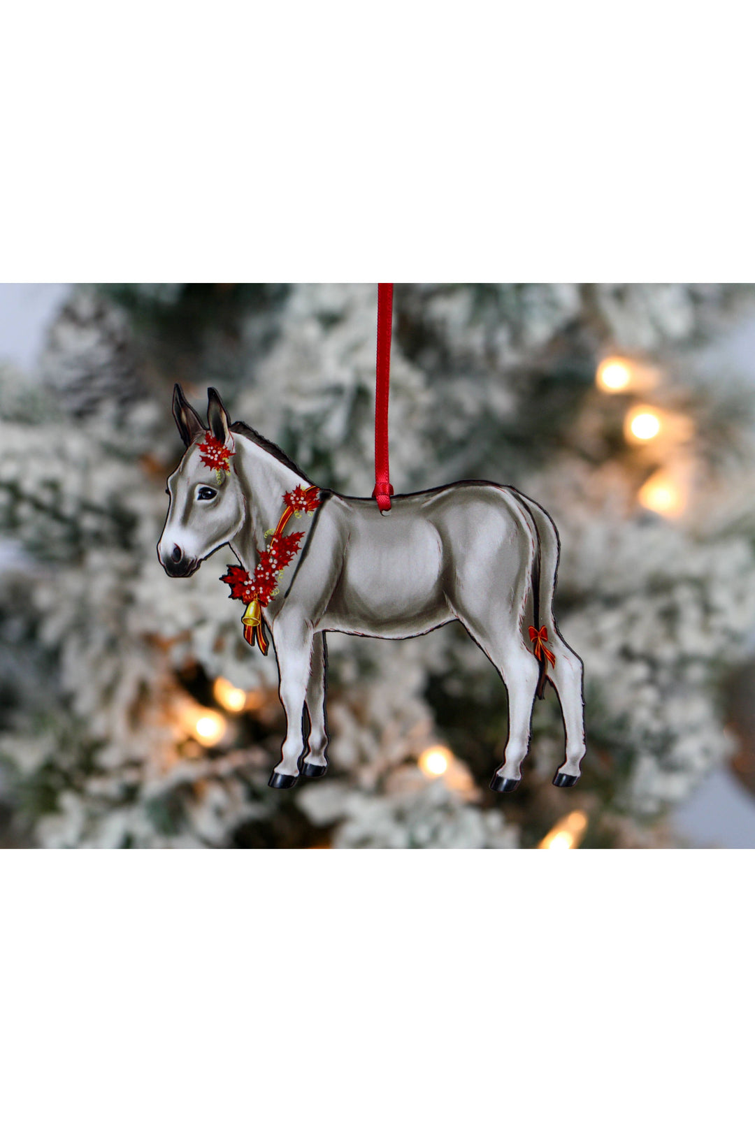 Gray &amp; White Miniature Donkey Christmas Ornament
