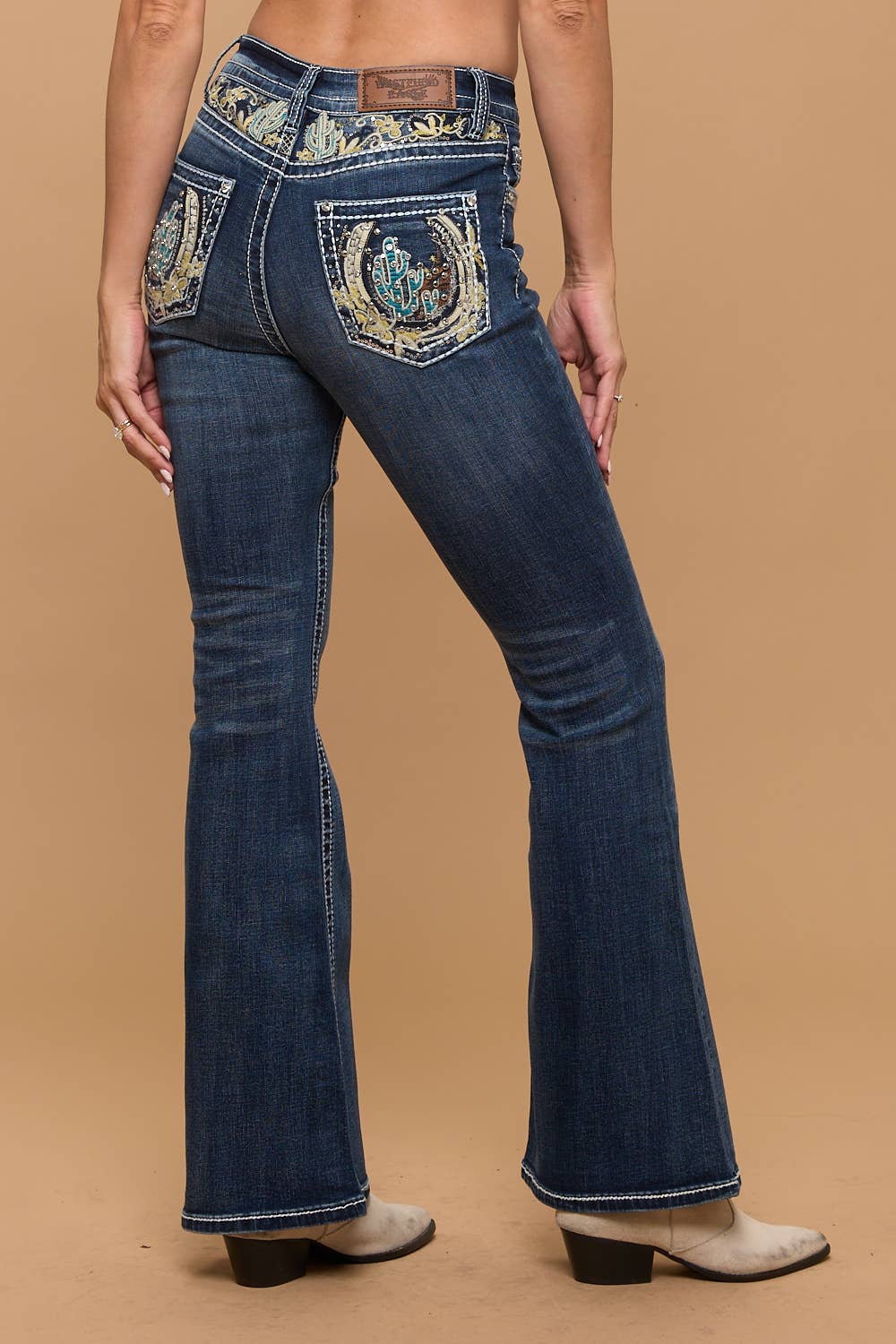Westfield Eagle Flare Cut Western Detail Jeans - Dark Sand Wash