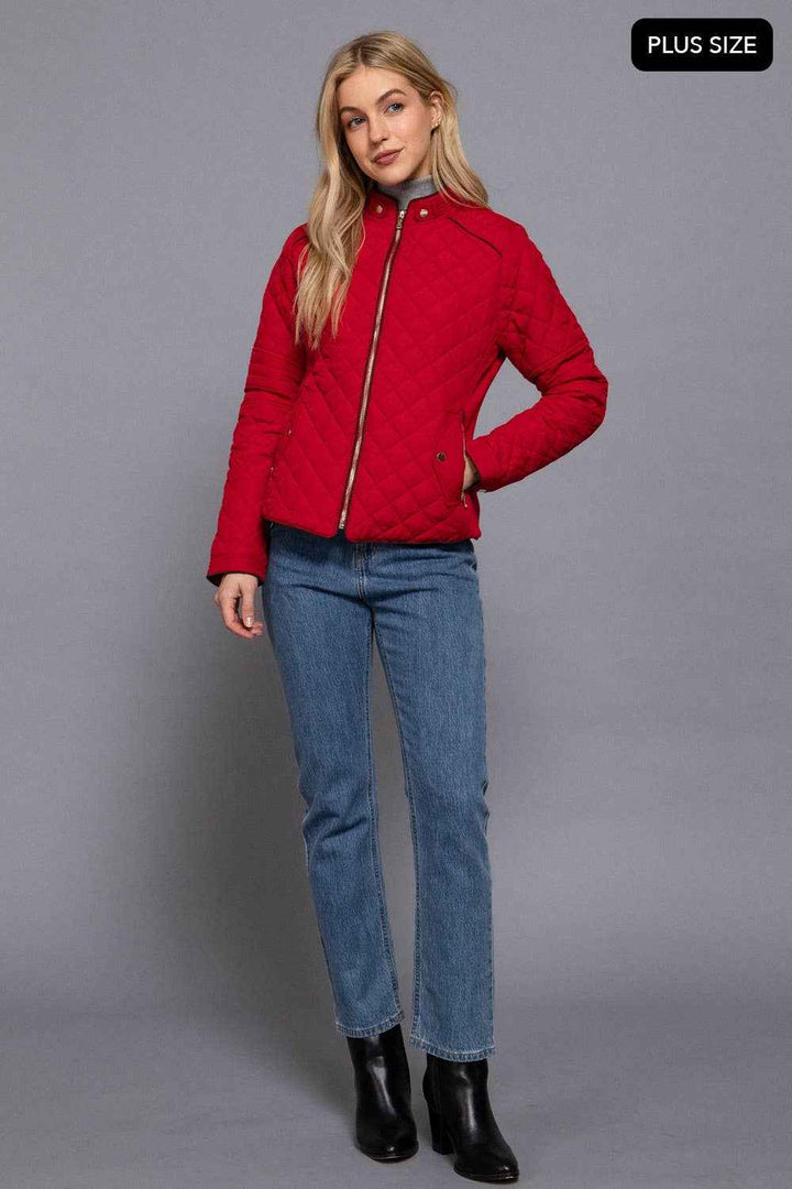 Quilted Jacket with Suede Piping - Caramel