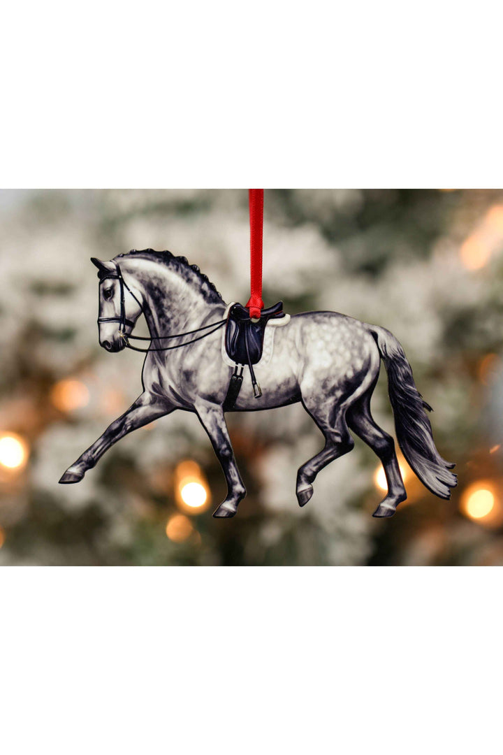 Dressage Horse Ornament - Dapple Gray Extended Trot Dressage
