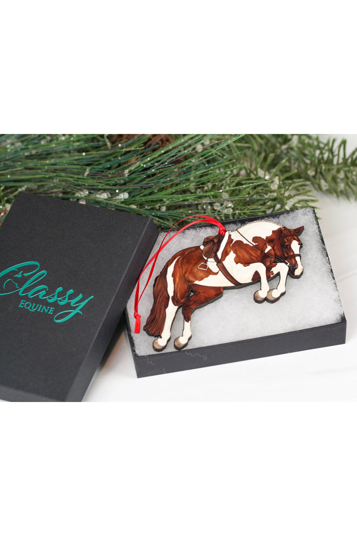 Hunter Jumper Horse Christmas Ornament - Chestnut Tobiano