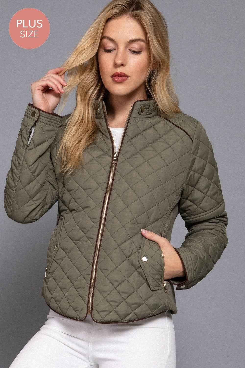 Quilted Jacket with Suede Piping - Caramel