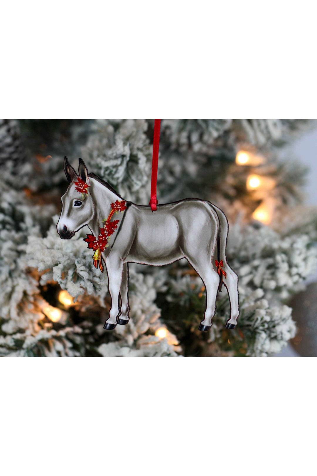 Gray &amp; White Miniature Donkey Christmas Ornament Gift Decor
