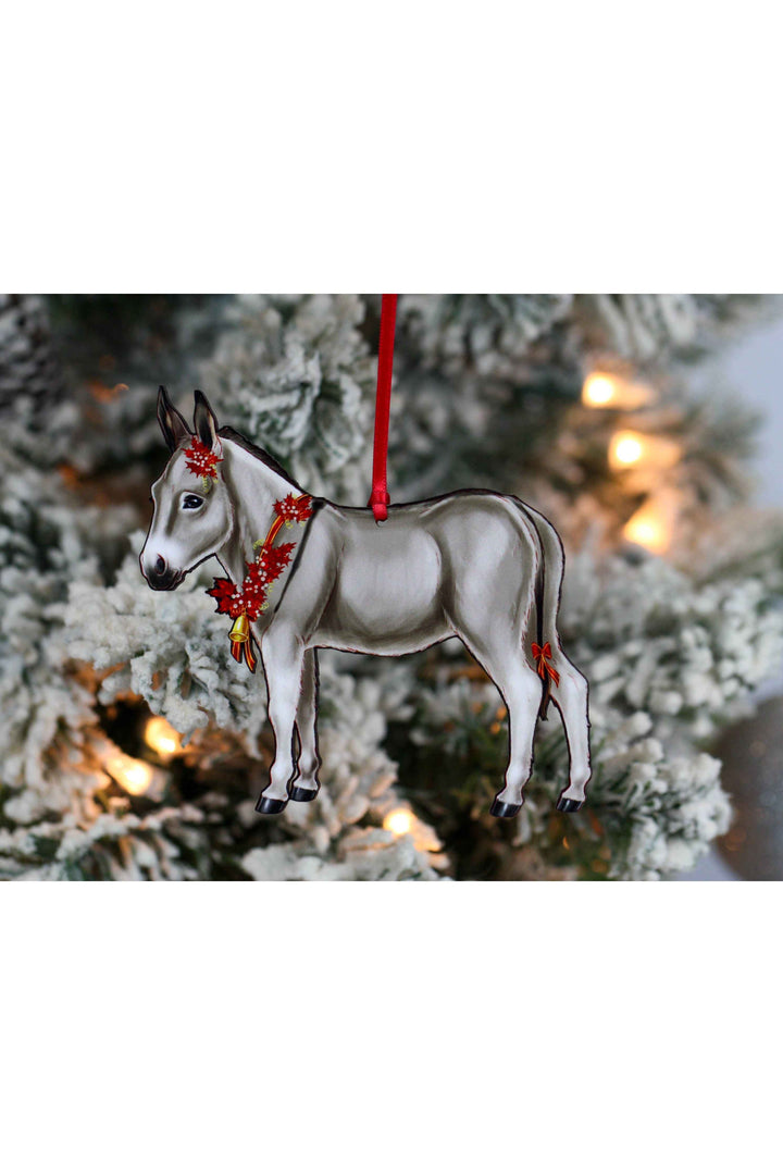 Gray &amp; White Miniature Donkey Christmas Ornament Gift Decor