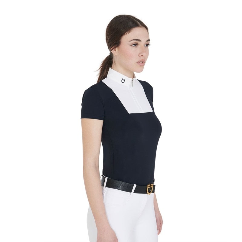 Equestro Women's Slim Fit Short Sleeve Competition Shirt - Navy/White Show Shirts & Sunstoppers 