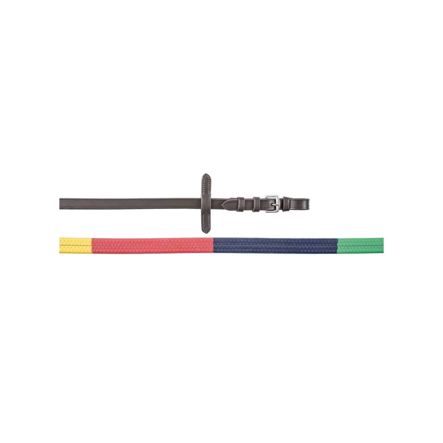 Multi-coloured Pony Rubber Grip Reins - Black Leather Reins 