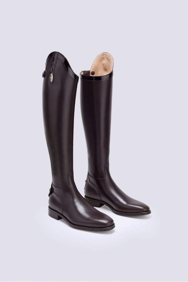 Black riding boots shop with brown top